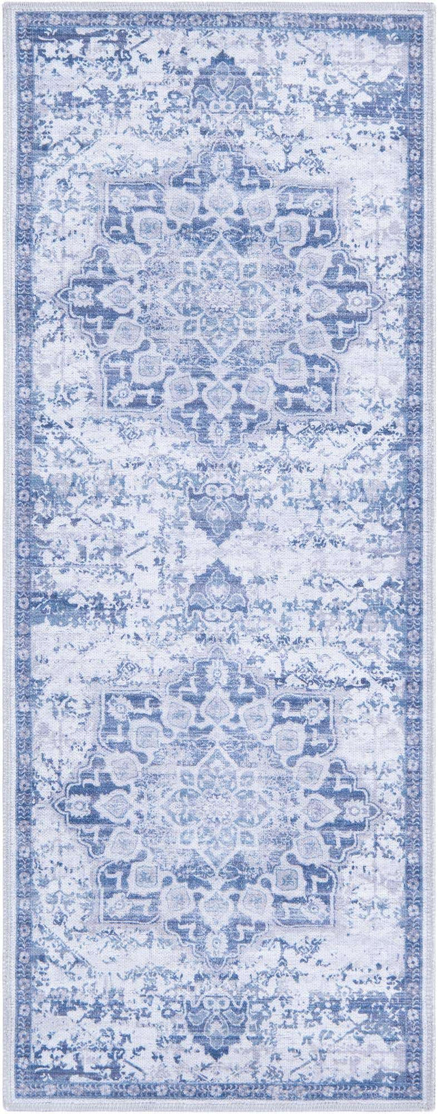 Washable Gray Blue 2' x 5' 1 Renaissance Runner Area Rug Easy to Clean Stain Resistant & Durable Colorful Distressed Vintage Carpet for Sale at Rug Engine
