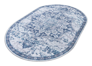 Gray Blue 5' 3 x 8' Renaissance Washable Oval Rug