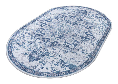 Gray Blue 5' 3 x 8' Renaissance Washable Oval Rug