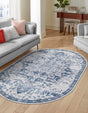 Washable Gray Blue 3' 3 x 5' 3 Renaissance Oval Area Rug Easy to Clean Stain Resistant & Durable Colorful Distressed Vintage Carpet for Sale at Rug Engine