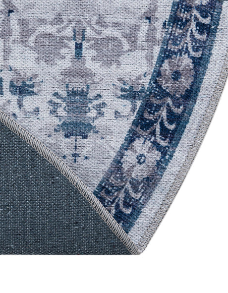 Washable Gray Blue 5' 11 x 9' Renaissance Oval Area Rug Easy to Clean Stain Resistant & Durable Colorful Distressed Vintage Carpet for Sale at Rug Engine