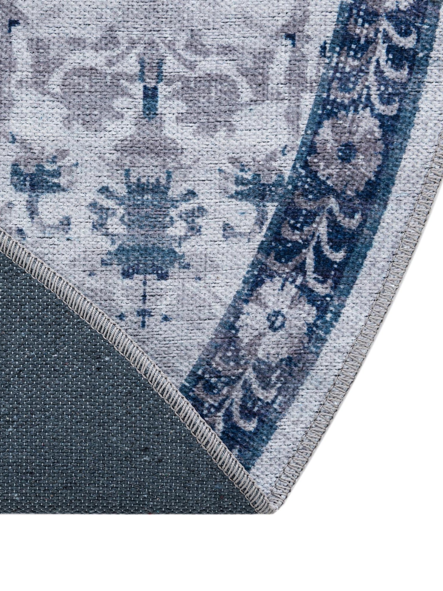 Washable Gray Blue 3' 11 x 6' 1 Renaissance Oval Area Rug Easy to Clean Stain Resistant & Durable Colorful Distressed Vintage Carpet for Sale at Rug Engine