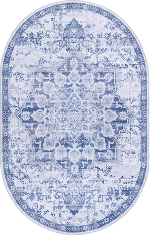 Gray Blue 5' 3 x 8' Renaissance Washable Oval Rug