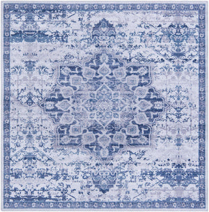 Washable Gray Blue 5' 11 x 5' 11 Renaissance Square Area Rug Easy to Clean Stain Resistant & Durable Colorful Distressed Vintage Carpet for Sale at Rug Engine