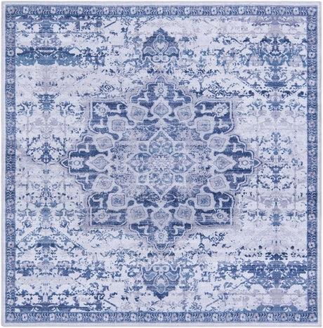 Washable Gray Blue 5' 11 x 5' 11 Renaissance Square Area Rug Easy to Clean Stain Resistant & Durable Colorful Distressed Vintage Carpet for Sale at Rug Engine