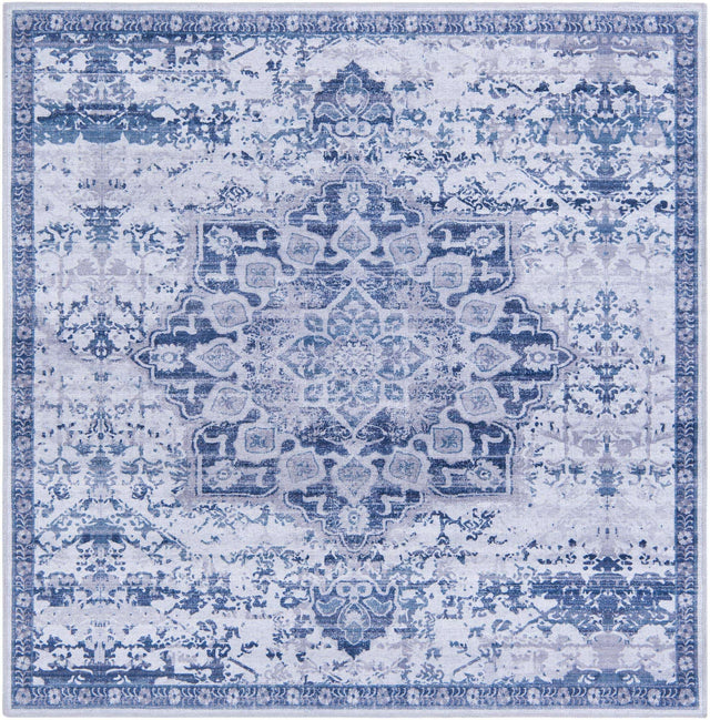 Washable Gray Blue 5' 11 x 5' 11 Renaissance Square Area Rug Easy to Clean Stain Resistant & Durable Colorful Distressed Vintage Carpet for Sale at Rug Engine