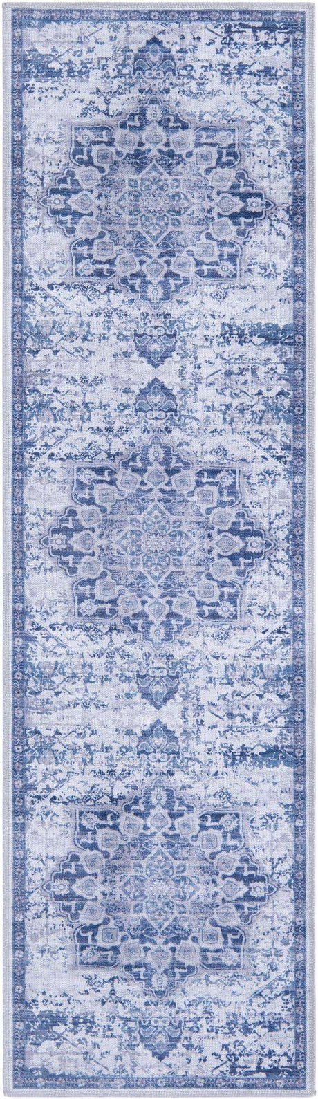 Washable Gray Blue 2' x 7' 1 Renaissance Runner Area Rug Easy to Clean Stain Resistant & Durable