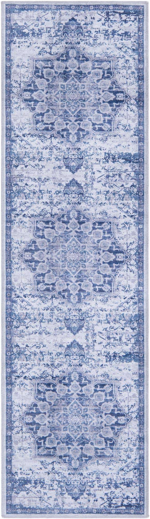 Washable Gray Blue 2' x 7' 1 Renaissance Runner Area Rug Easy to Clean Stain Resistant & Durable