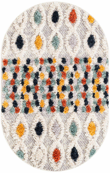 Multicolor 2' x 3' 1 Cherokee Oval Area Rug 100% Polypropylene With Cotton Backing Modern Geometric Carpet for Home Decor Interior Design Rooms for Sale at Rug Engine