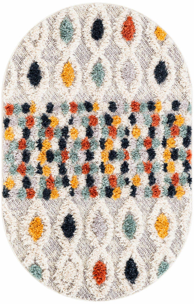Multicolor 2' x 3' 1 Cherokee Oval Area Rug 100% Polypropylene With Cotton Backing Modern Geometric Carpet for Home Decor Interior Design Rooms for Sale at Rug Engine