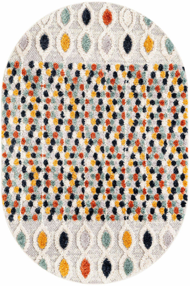 Multicolor 4' 1 x 6' 1 Cherokee Oval Area Rug 100% Polypropylene With Cotton Backing Modern Geometric Carpet for Home Decor Interior Design Rooms for Sale at Rug Engine
