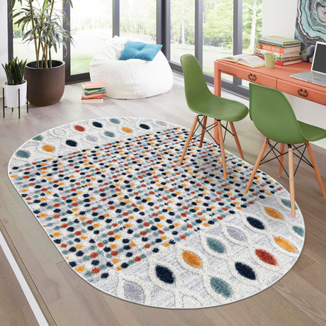 Multicolor 2' x 3' 1 Cherokee Oval Area Rug 100% Polypropylene With Cotton Backing Modern Geometric Carpet for Home Decor Interior Design Rooms for Sale at Rug Engine