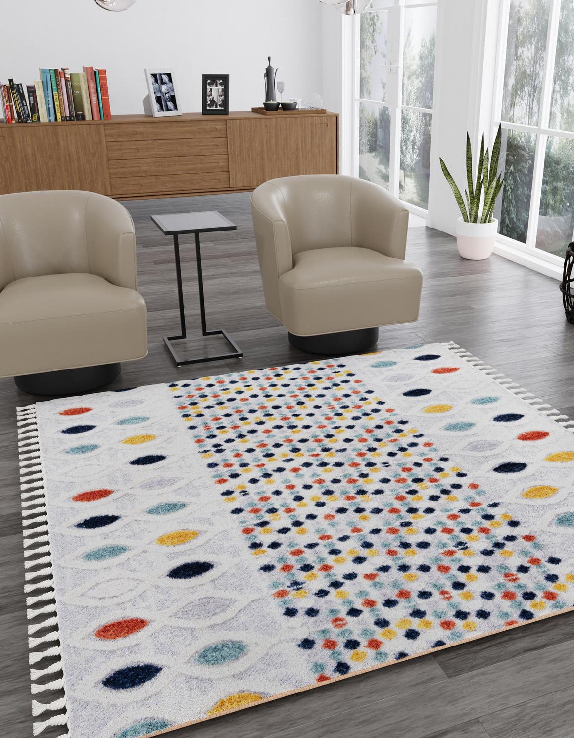 Multicolor 5' 3 x 5' 3 Cherokee Square Area Rug 100% Polypropylene With Cotton Backing Modern Geometric Carpet for Home Decor Interior Design Rooms for Sale at Rug Engine
