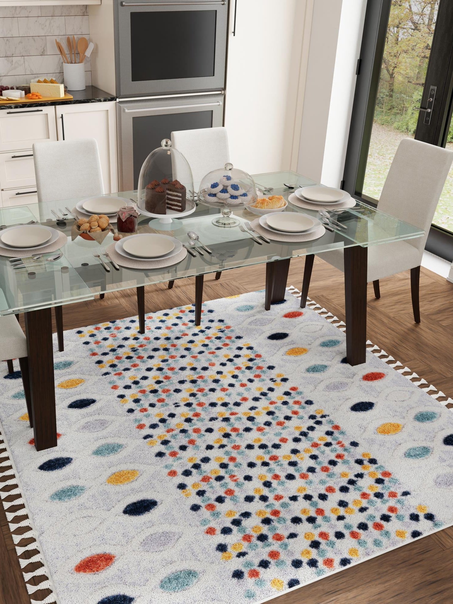 Multicolor 3' 3 x 3' 3 Cherokee Square Area Rug 100% Polypropylene With Cotton Backing Modern Geometric Carpet for Home Decor Interior Design Rooms for Sale at Rug Engine
