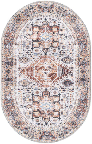 Washable Ivory Almond 2' x 3' 1 Yara Oval Area Rug Easy to Clean Stain Resistant & Durable Polyester & Chenille Carpet for Sale at Rug Engine