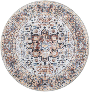 Washable Ivory Almond 3' 3 x 3' 3 Yara Round Area Rug Easy to Clean Stain Resistant & Durable Polyester & Chenille Carpet for Sale at Rug Engine