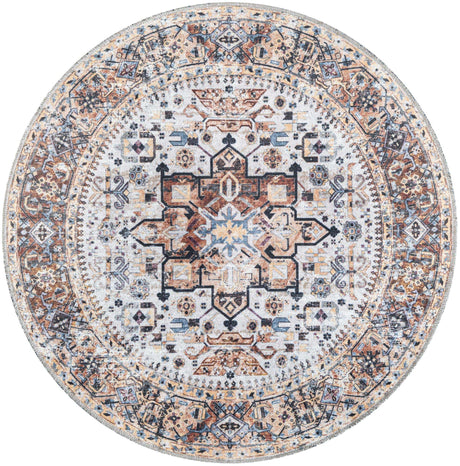 Washable Ivory Almond 3' 3 x 3' 3 Yara Round Area Rug Easy to Clean Stain Resistant & Durable Polyester & Chenille Carpet for Sale at Rug Engine
