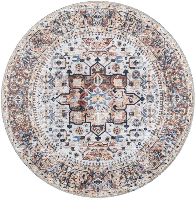 Washable Ivory Almond 3' 3 x 3' 3 Yara Round Area Rug Easy to Clean Stain Resistant & Durable Polyester & Chenille Carpet for Sale at Rug Engine