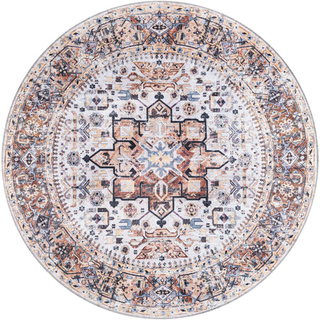 Washable Ivory Almond 5' 3 x 5' 3 Yara Round Area Rug Easy to Clean Stain Resistant & Durable Polyester & Chenille Carpet for Sale at Rug Engine
