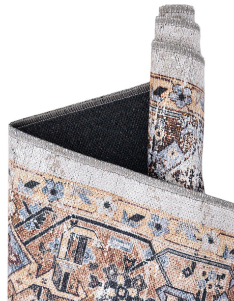 Washable Ivory Almond 5' 3 x 8' Yara Oval Area Rug Easy to Clean Stain Resistant & Durable