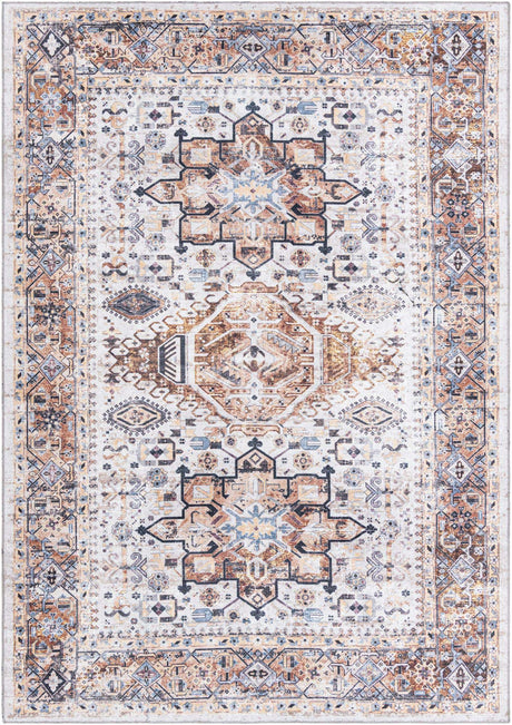 Washable Ivory Almond 7' 1 x 10' Yara Rectangle Area Rug Easy to Clean Stain Resistant & Durable Polyester & Chenille Carpet for Sale at Rug Engine