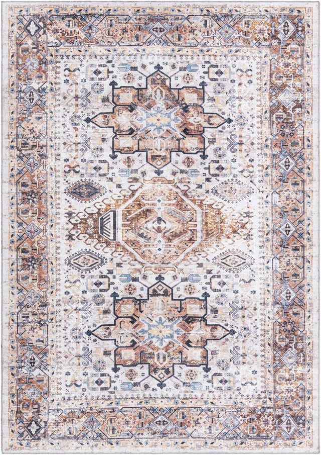 Washable Ivory Almond 7' 1 x 10' Yara Rectangle Area Rug Easy to Clean Stain Resistant & Durable Polyester & Chenille Carpet for Sale at Rug Engine