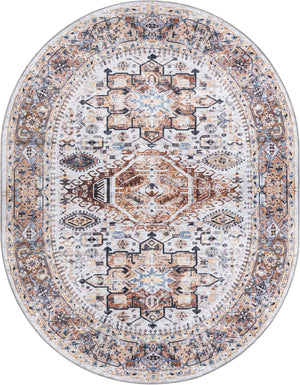 Washable Ivory Almond 7' 10 x 10' Yara Oval Area Rug Easy to Clean Stain Resistant & Durable Polyester & Chenille Carpet for Sale at Rug Engine