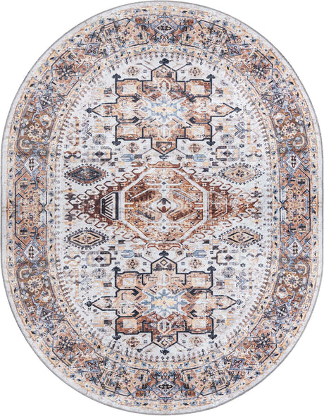 Washable Ivory Almond 7' 10 x 10' Yara Oval Area Rug Easy to Clean Stain Resistant & Durable Polyester & Chenille Carpet for Sale at Rug Engine