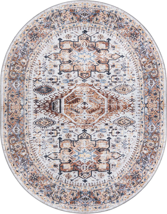 Washable Ivory Almond 7' 10 x 10' Yara Oval Area Rug Easy to Clean Stain Resistant & Durable Polyester & Chenille Carpet for Sale at Rug Engine