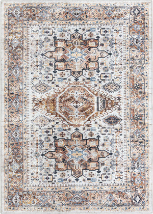 Washable Ivory Almond 7' 10 x 11' Yara Rectangle Area Rug Easy to Clean Stain Resistant & Durable Polyester & Chenille Carpet for Sale at Rug Engine