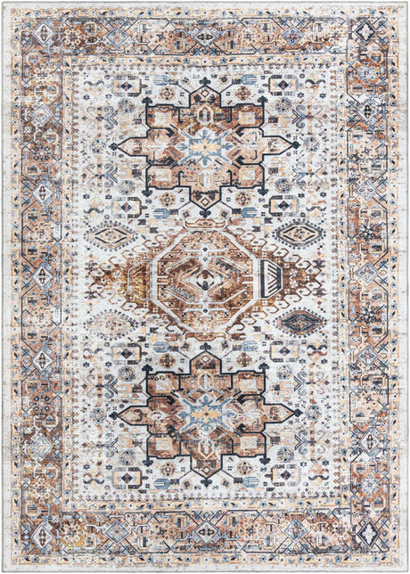 Washable Ivory Almond 7' 10 x 11' Yara Rectangle Area Rug Easy to Clean Stain Resistant & Durable Polyester & Chenille Carpet for Sale at Rug Engine