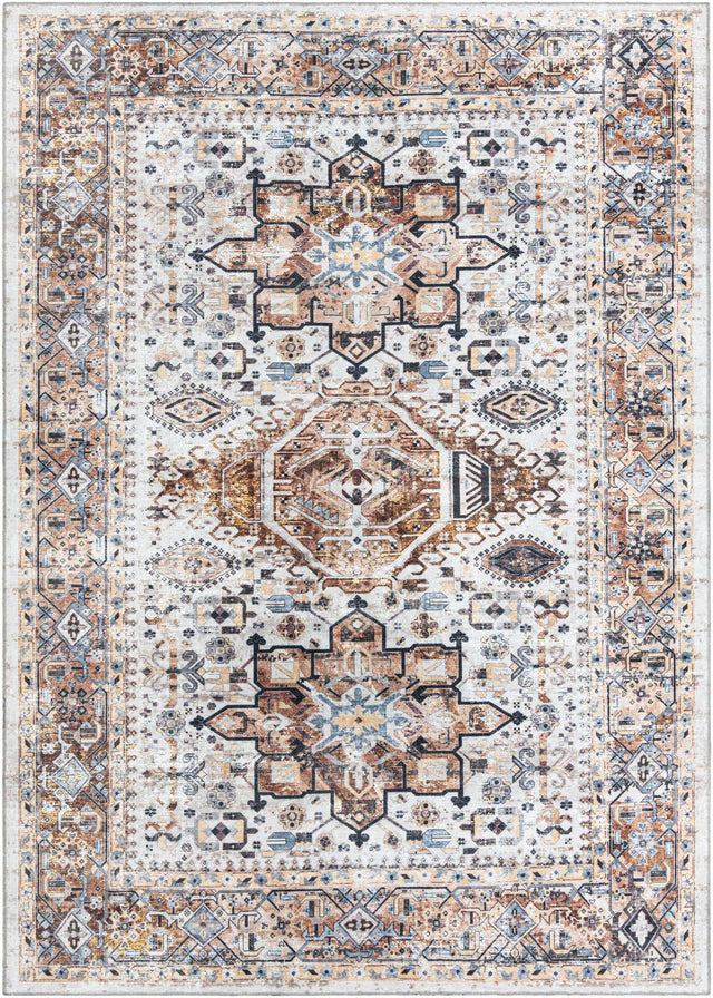 Washable Ivory Almond 7' 10 x 11' Yara Rectangle Area Rug Easy to Clean Stain Resistant & Durable Polyester & Chenille Carpet for Sale at Rug Engine