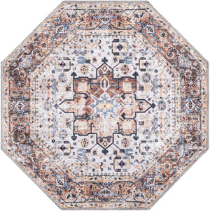 Washable Ivory Almond 3' 3 x 3' 3 Yara Octagon Area Rug Easy to Clean Stain Resistant & Durable Polyester & Chenille Carpet for Sale at Rug Engine