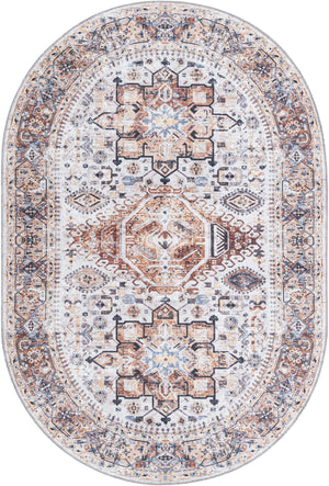 Washable Ivory Almond 6' 1 x 9' Yara Oval Area Rug Easy to Clean Stain Resistant & Durable Polyester & Chenille Carpet for Sale at Rug Engine