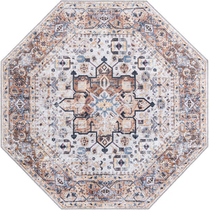 Washable Ivory Almond 7' 1 x 7' 1 Yara Octagon Area Rug Easy to Clean Stain Resistant & Durable Polyester & Chenille Carpet for Sale at Rug Engine