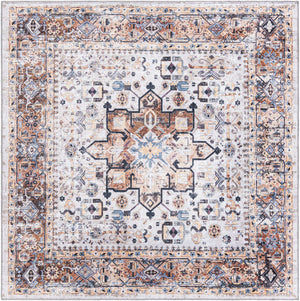 Washable Ivory Almond 7' 1 x 7' 1 Yara Square Area Rug Easy to Clean Stain Resistant & Durable Polyester & Chenille Carpet for Sale at Rug Engine