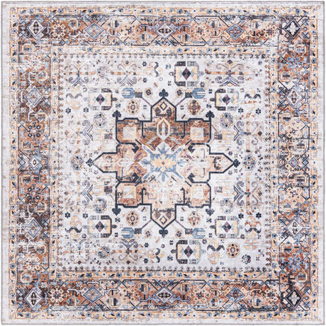 Washable Ivory Almond 7' 1 x 7' 1 Yara Square Area Rug Easy to Clean Stain Resistant & Durable Polyester & Chenille Carpet for Sale at Rug Engine