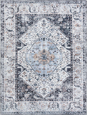 Washable Linen Charcoal 9' 10 x 13' 1 Yara Rectangle Area Rug Easy to Clean Stain Resistant & Durable Polyester & Chenille Carpet for Sale at Rug Engine