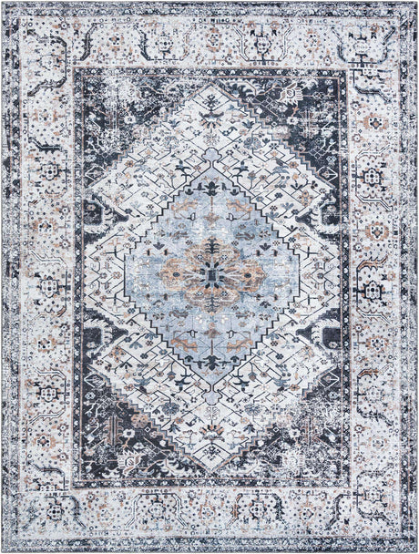 Washable Linen Charcoal 9' 10 x 13' 1 Yara Rectangle Area Rug Easy to Clean Stain Resistant & Durable Polyester & Chenille Carpet for Sale at Rug Engine