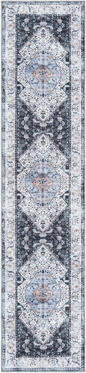 Washable Linen Charcoal 2' 7 x 12' Yara Runner Area Rug Easy to Clean Stain Resistant & Durable Polyester & Chenille Carpet for Sale at Rug Engine