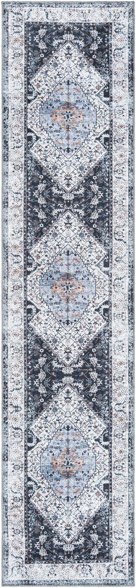 Washable Linen Charcoal 2' 7 x 12' Yara Runner Area Rug Easy to Clean Stain Resistant & Durable Polyester & Chenille Carpet for Sale at Rug Engine