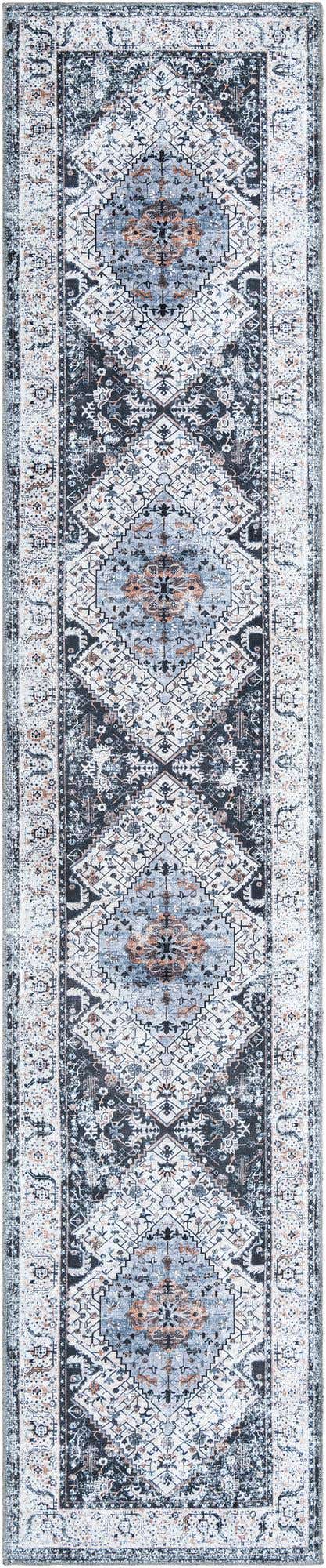 Washable Linen Charcoal 2' 7 x 13' 1 Yara Runner Area Rug Easy to Clean Stain Resistant & Durable Polyester & Chenille Carpet for Sale at Rug Engine