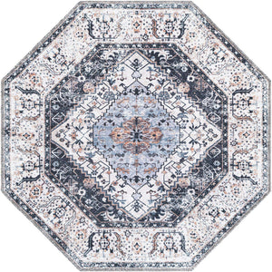 Washable Linen Charcoal 3' 3 x 3' 3 Yara Octagon Area Rug Easy to Clean Stain Resistant & Durable Polyester & Chenille Carpet for Sale at Rug Engine