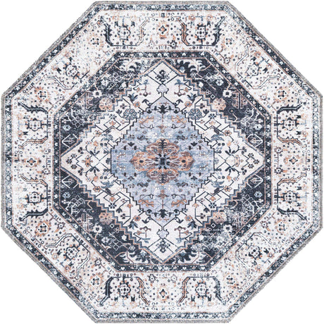 Washable Linen Charcoal 3' 3 x 3' 3 Yara Octagon Area Rug Easy to Clean Stain Resistant & Durable Polyester & Chenille Carpet for Sale at Rug Engine