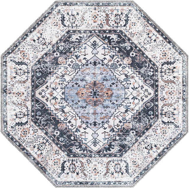 Washable Linen Charcoal 3' 3 x 3' 3 Yara Octagon Area Rug Easy to Clean Stain Resistant & Durable Polyester & Chenille Carpet for Sale at Rug Engine