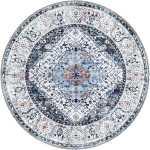 Washable Linen Charcoal 3' 3 x 3' 3 Yara Round Area Rug Easy to Clean Stain Resistant & Durable Polyester & Chenille Carpet for Sale at Rug Engine