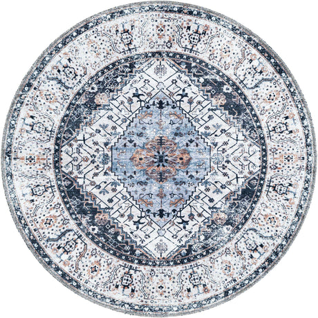 Linen Charcoal 3' 3 x 3' 3 Yara Washable Round Rug