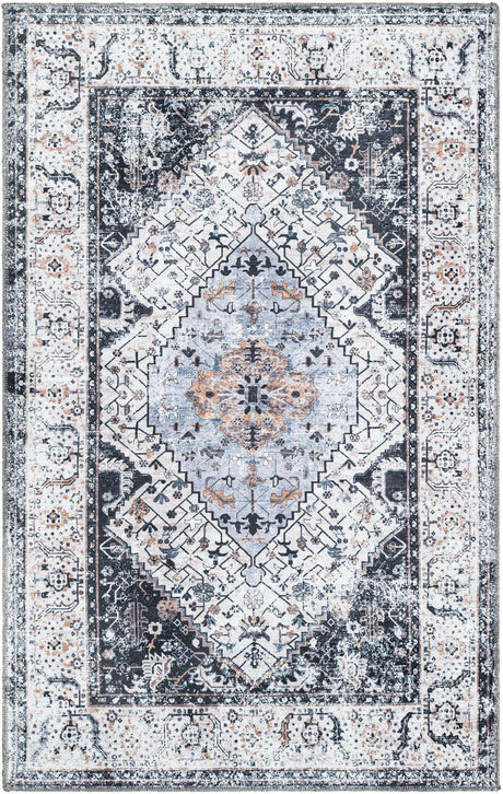 Washable Linen Charcoal 3' 3 x 5' 3 Yara Rectangle Area Rug Easy to Clean Stain Resistant & Durable Polyester & Chenille Carpet for Sale at Rug Engine