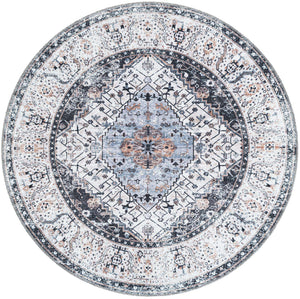 Washable Linen Charcoal 5' 3 x 5' 3 Yara Round Area Rug Easy to Clean Stain Resistant & Durable Polyester & Chenille Carpet for Sale at Rug Engine