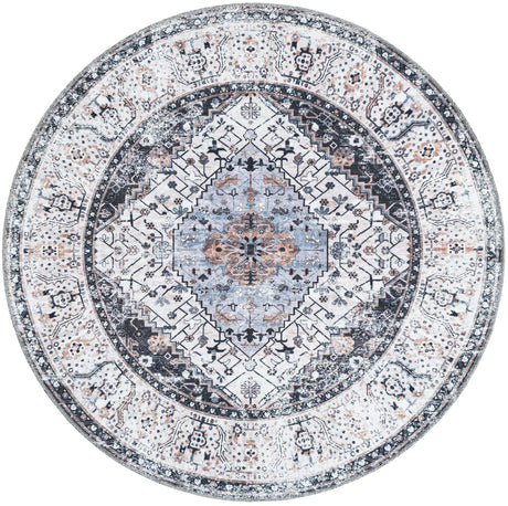 Washable Linen Charcoal 5' 3 x 5' 3 Yara Round Area Rug Easy to Clean Stain Resistant & Durable Polyester & Chenille Carpet for Sale at Rug Engine